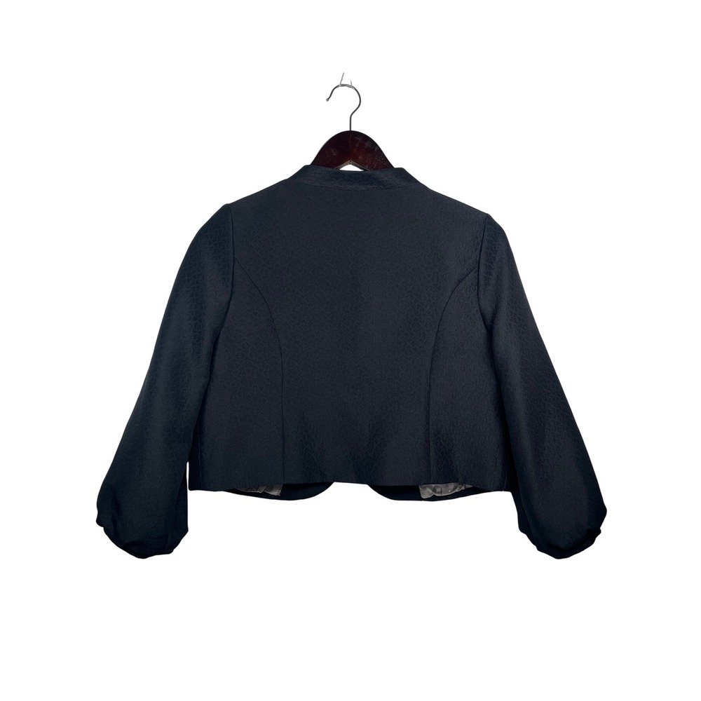 Erin Fetherston Jacket Women Small Black Textured Jacquard Cropped Puff Sleeve - Picture 2 of 12